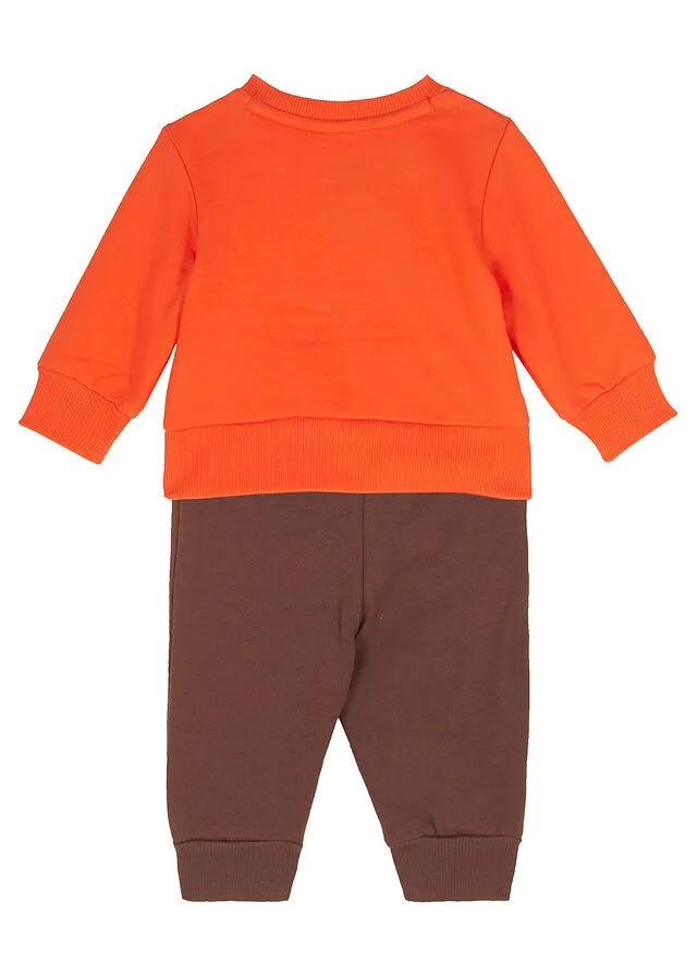 Sudadera y pantalón de chándal de algodón orgánico para bebé (2 piezas) Marrón-rojo mandarina